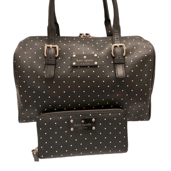 kate spade Handbags - Kate spade black white polka dot bag wallet set